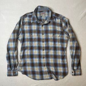 Gap‎ Jeans Mens Flannel Shirt Blue Brown Plaid Long Sleeve Cotton Medium
